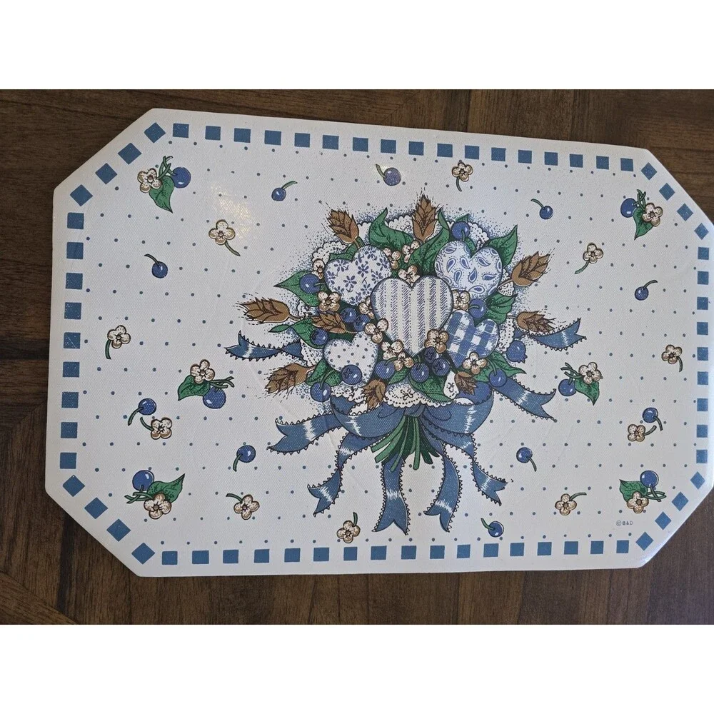 HTF Vintage B&D Blueberry Hearts Vinyl Placemats Set 4 Tabletops Unlimited 90's